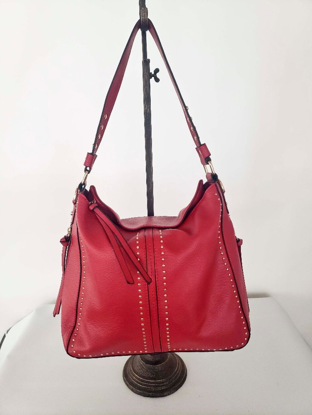 Montana West Red Leather Conceal Carry Tote Bag with Gold Studs